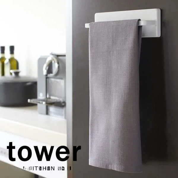 Yamazaki Industrial Kitchen Towel Rack Suction Cup Magnet Tower No Drilling Required Bathroom Accessories Storage Shelf