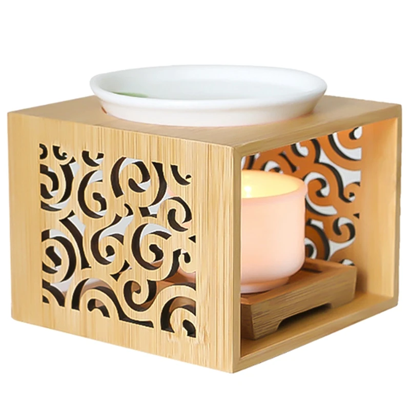 Lámpara de fragancia hueca de bambú de madera, horno de aceite, quemador de Aroma, portavelas, decoración elegante y atractiva para el hogar y la Oficina
