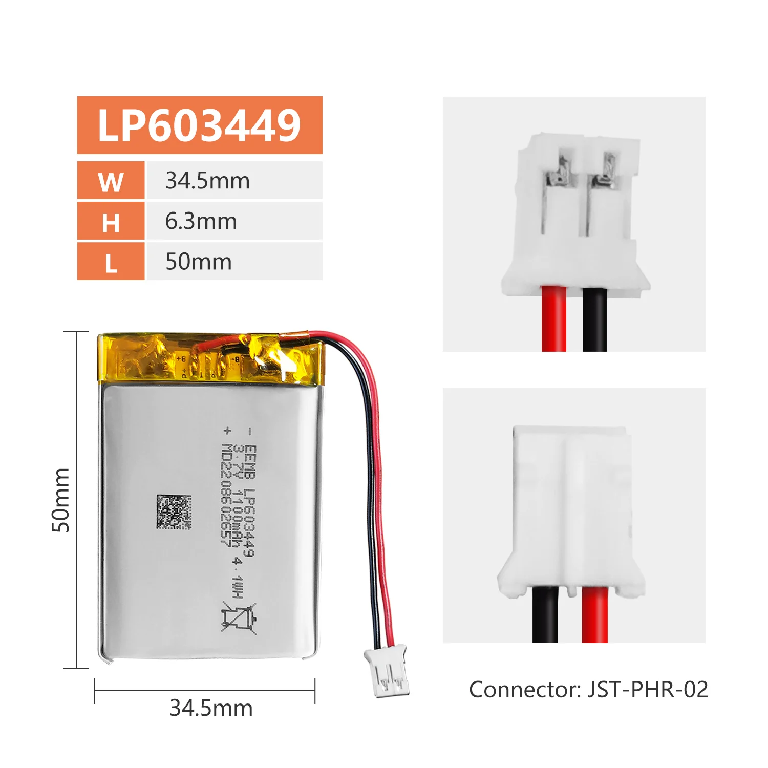 EEMB 4 szt. Bateria litowo-polimerowa 3,7 V 603449 Akumulatory Lipo 1100 mAh LP 603449
