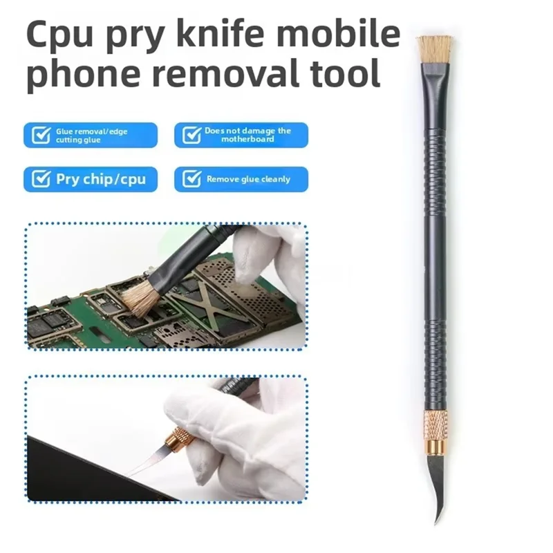 ABKO-TE-157 Coltello per rimozione colla con spazzola in acciaio per scheda madre del telefono cellulare CPU IC Pad Strumento di riparazione per la pulizia dei chip