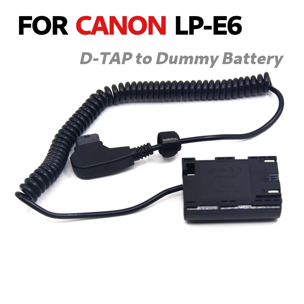 D TAP D-TAP LP-E6 Dummy Battery, Coiled Cable,  FULL DECODED DR-E6 DC Coupler For CANON EOS R R5 R6 R7 6D 5D Mark II III IV R