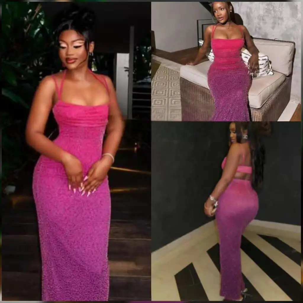 Mode luxe pleine perles Sexy moulante dégradé soirée longues robes femmes élégant dos nu discothèque robes sans bretelles