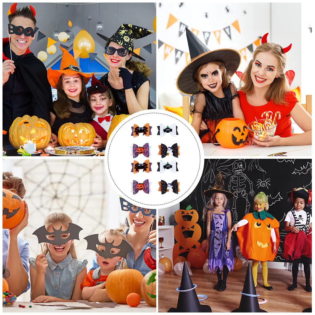 

8 Pcs Bow Hairpin Halloween Themed Accessories Bowknot Headwear Pumpkin Hairpins Spider Ghost Clips Fabric and Metal for Adults