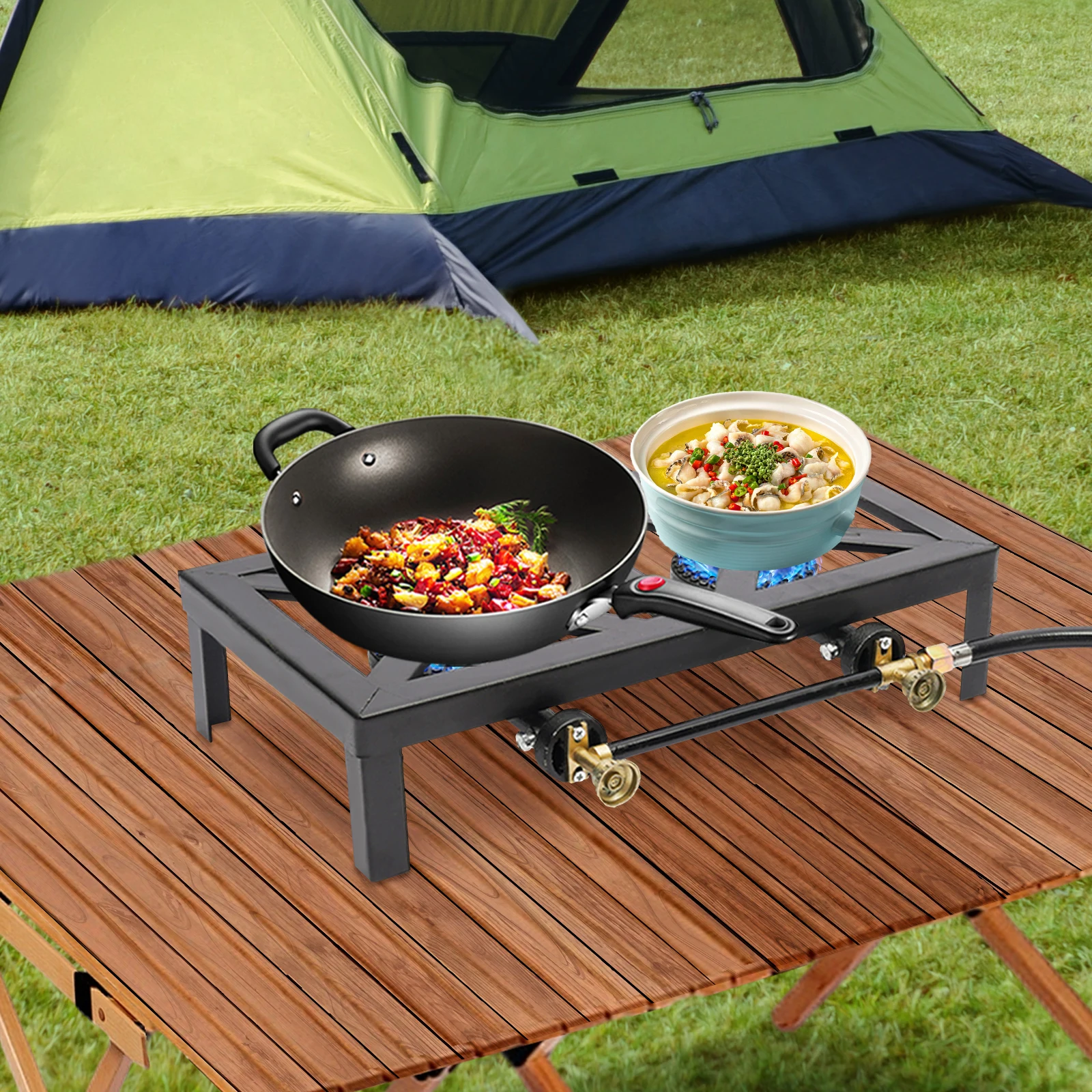 

Double Burner Propane Stove Rectangular Portable Gas Stove Outdoor Propane Burner for Patio Camping BBQ Home Brewing Turkey Fry