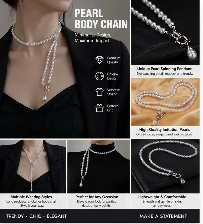 Long Faux Pearl Necklace Baroque Style Pendant Durable Silver Clasp Luxury Jewelry for Banquet Events