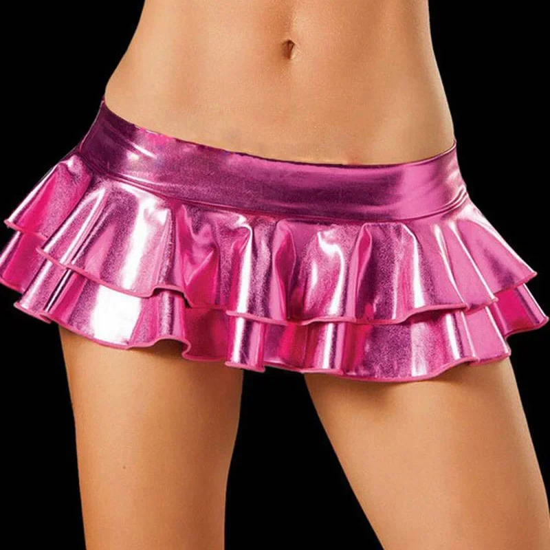 Women's A-Line Short Sexy Mini Skirts Glossy Latex Leather Flared Miniskirt with Zipper Club Bar Pole Dance Performance Costumes