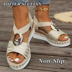 Women Snake Print Wedge Slippers Heels Shoes Summer Comfy Breathable Platform Sandals Non Slip Daily Sandals For Women