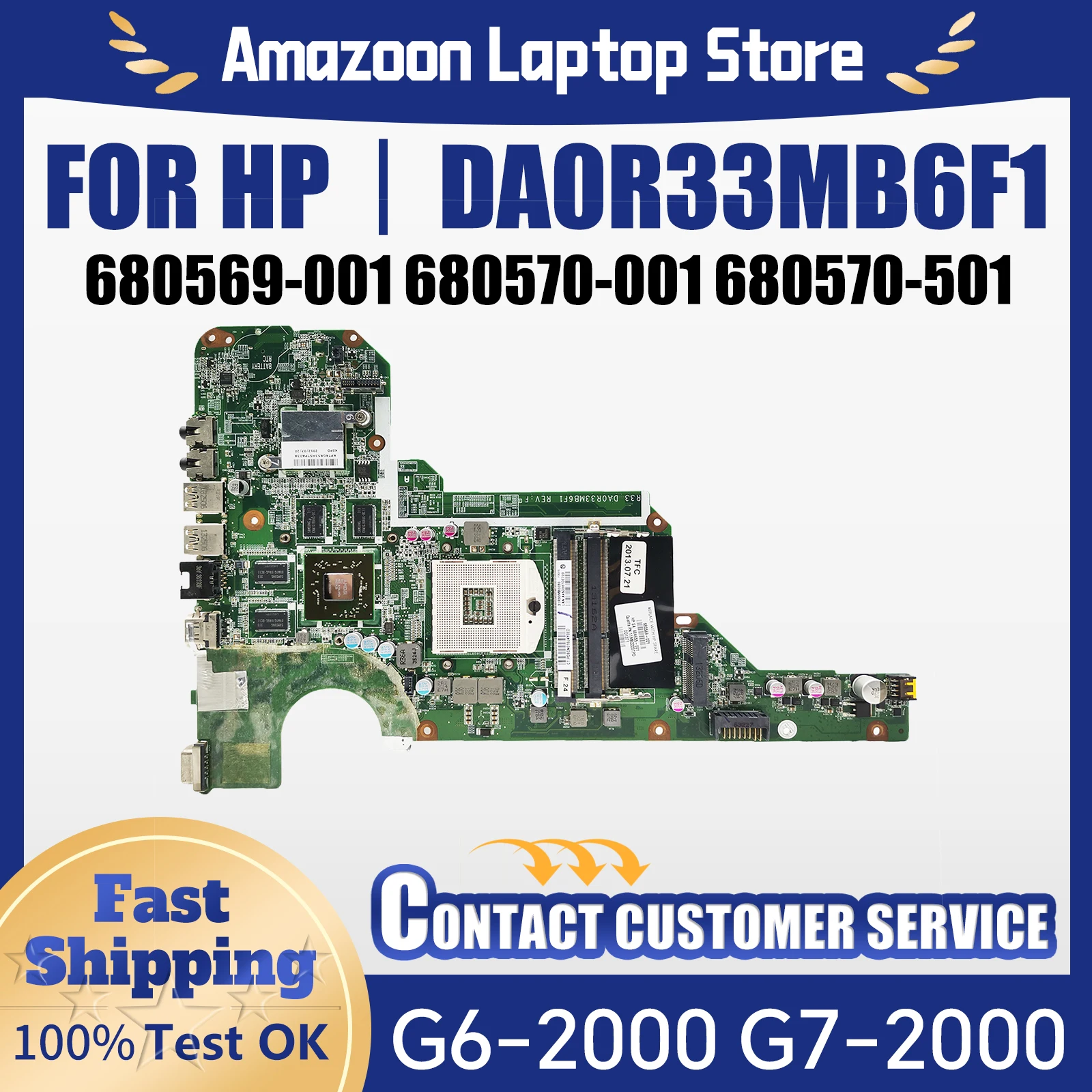 DA0R33MB6F0 DA0R33MB6F1 For HP Pavilion G6 G6-2000 G7 G7-2000 Laptop Motherboard HD7670 680569-001 680570-001 680570-501