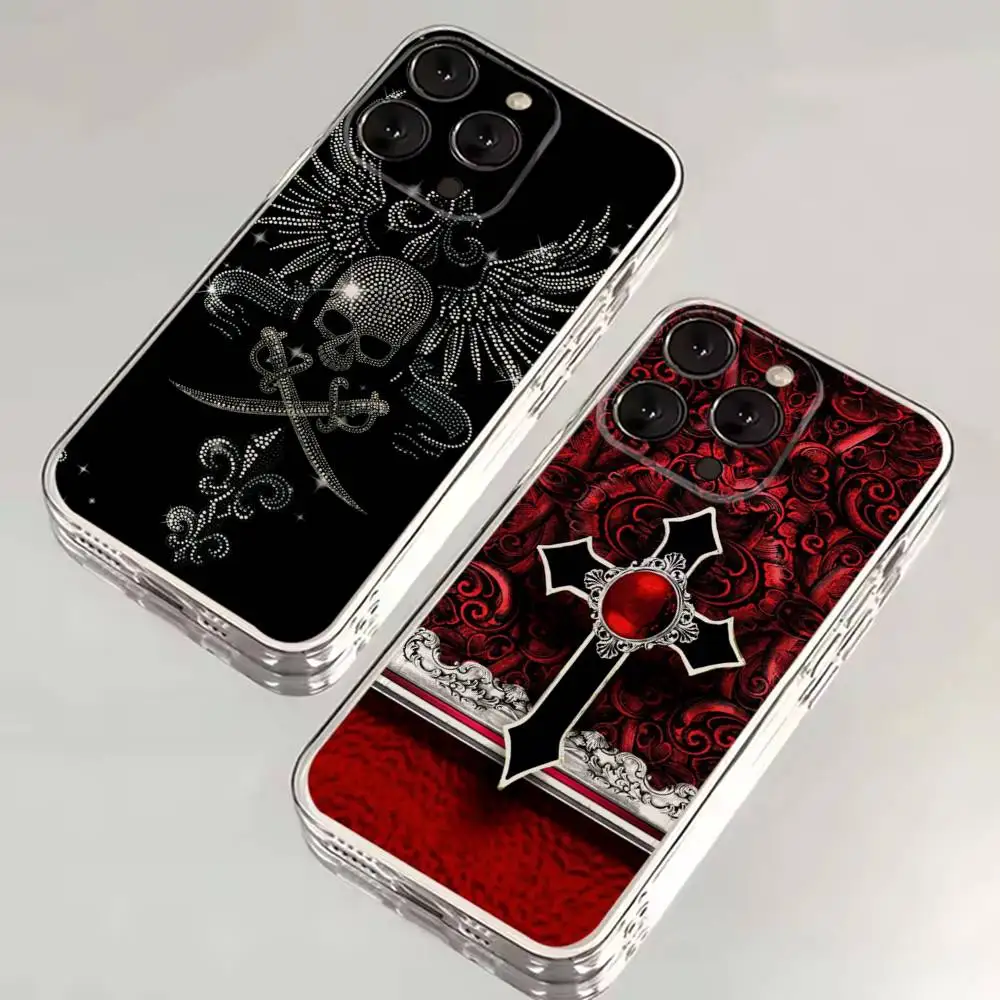

Gothic Cross Skull Y2K Phone Case For iPhone 16,15,14,13,12,11,17 Pro,Max,Plus,X,XS,XR,SE,Mini Transparent Soft Cover