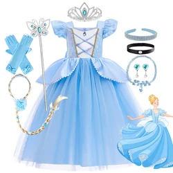 Cinderella Princess Girls Halloween Costume Cosplay Dress Children Fancy Vestidos Birthday Party Dress Clothes