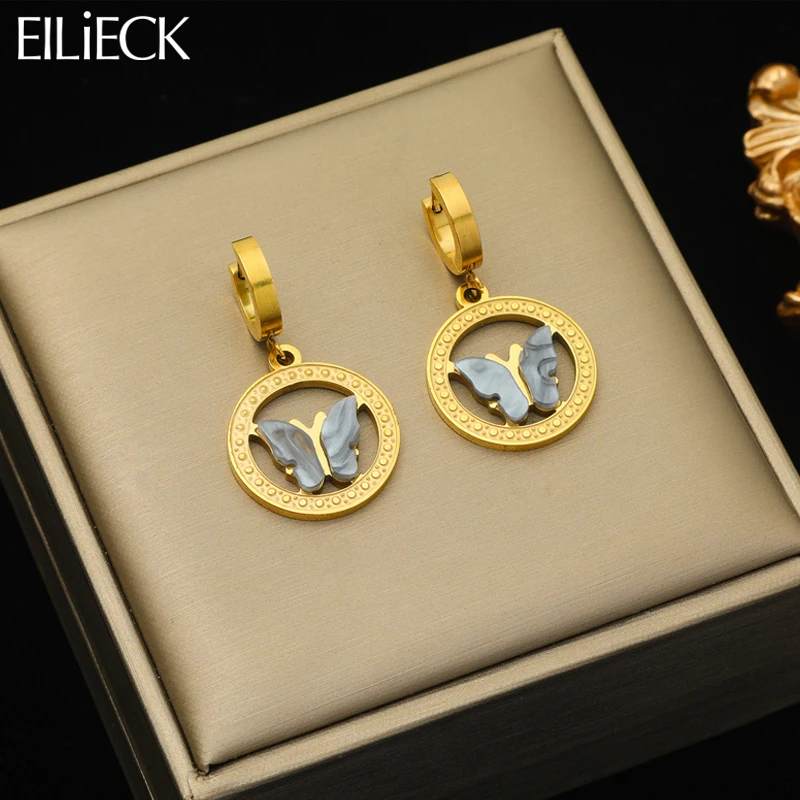 

EILIECK 316L Stainless Steel Butterfly Pendant Earrings For Women Luxury Design Ear Buckle Jewelry Holiday Gift Party Bijoux