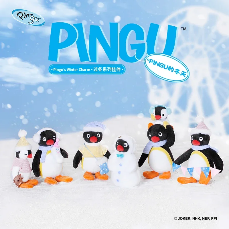 Pingu Anime Figure Winter Series Pingu\'S Winter Charm Snowman Sleepy Sister Going Out Shopping Doll Plush Toy Cute Decoration