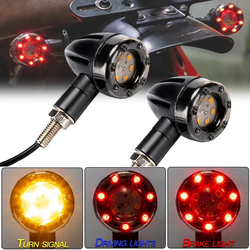 2Pcs LED Bullet Motorcycle Taillight Motorbike Turn Light Brake Lamp Daytime Running Lamp Plastic Moto Styling Refit Accessories