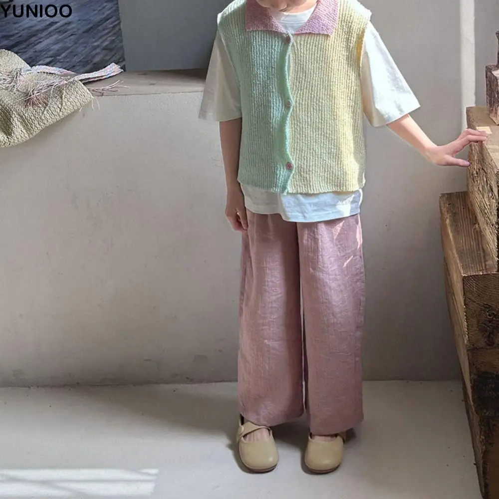 

Simple Candy Color Girl Straight Pants Loose Wide Leg Teen Yamamoto Pants High Waist Thin Children Cropped Pants Summer Autumn