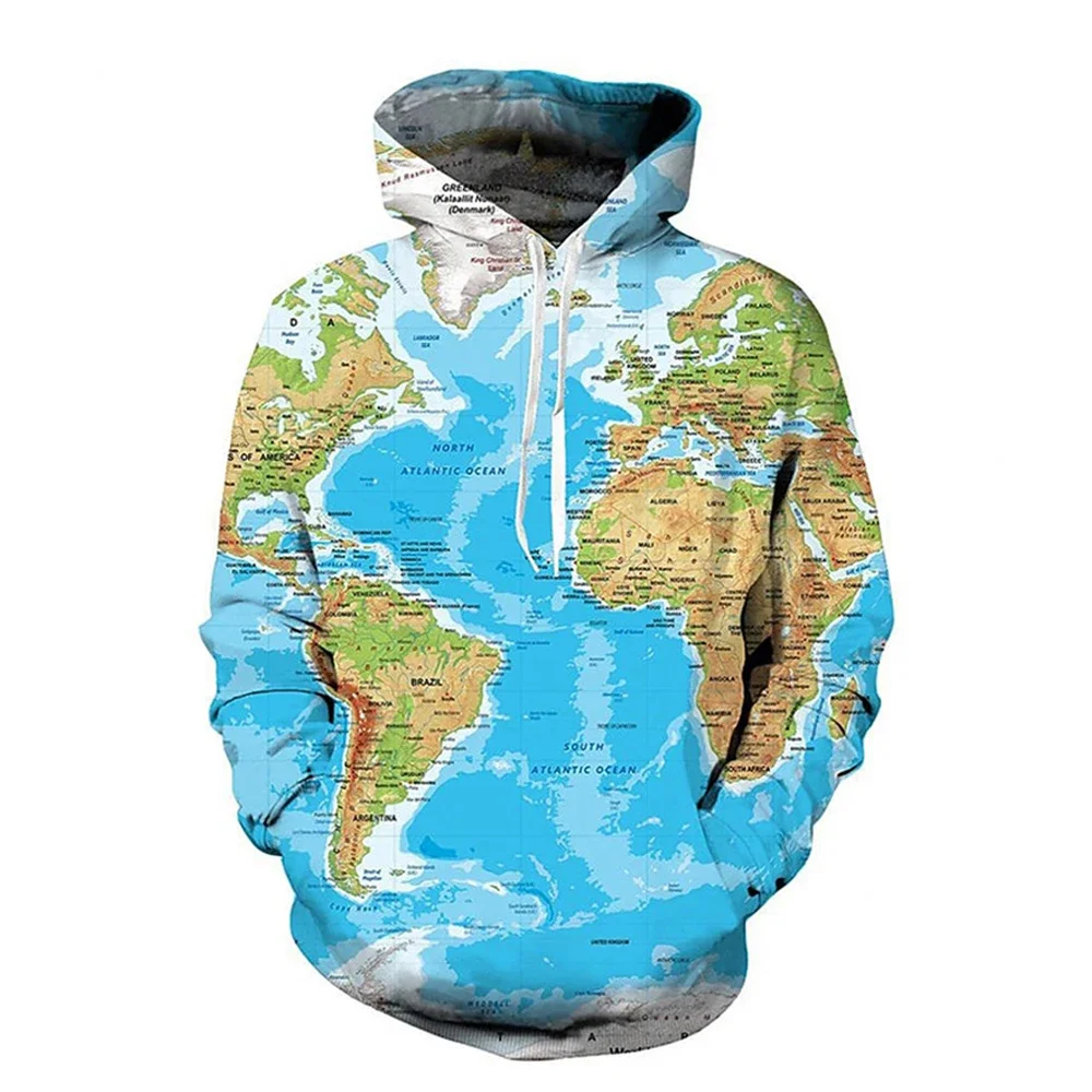 Boutique Nautical Chart Printed Hoodie Men's Autumn Casual Wear Men's Winter Sports Breathable Hoodie Men's Winter Warm Hoodie