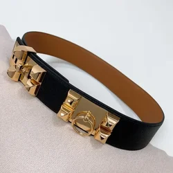 MINN-Ceinture en Cuir pour Femme, Verrouillage Positif, Quincaillerie Classique, Jupe Réglable, Large, 4.5