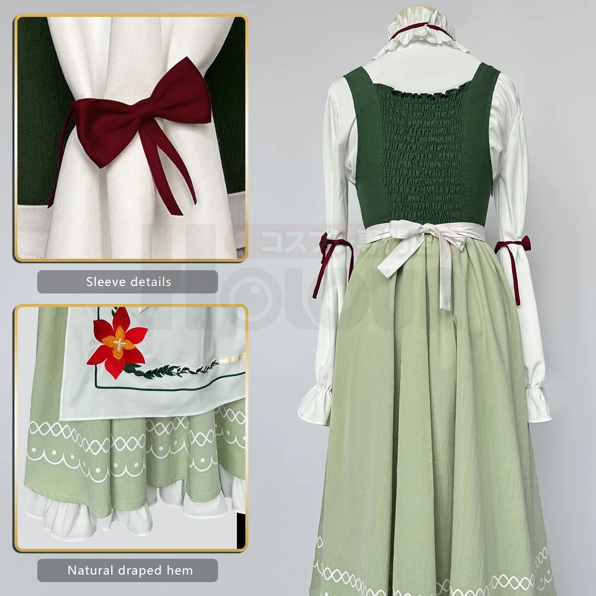 تأثيري فريرين بيوند نهاية الرحلة أنيمي السرخس تأثيري فستان مُصمم حسب الطلب قميص التطريز المئزر منديل الحجاب ارتداء اليومي