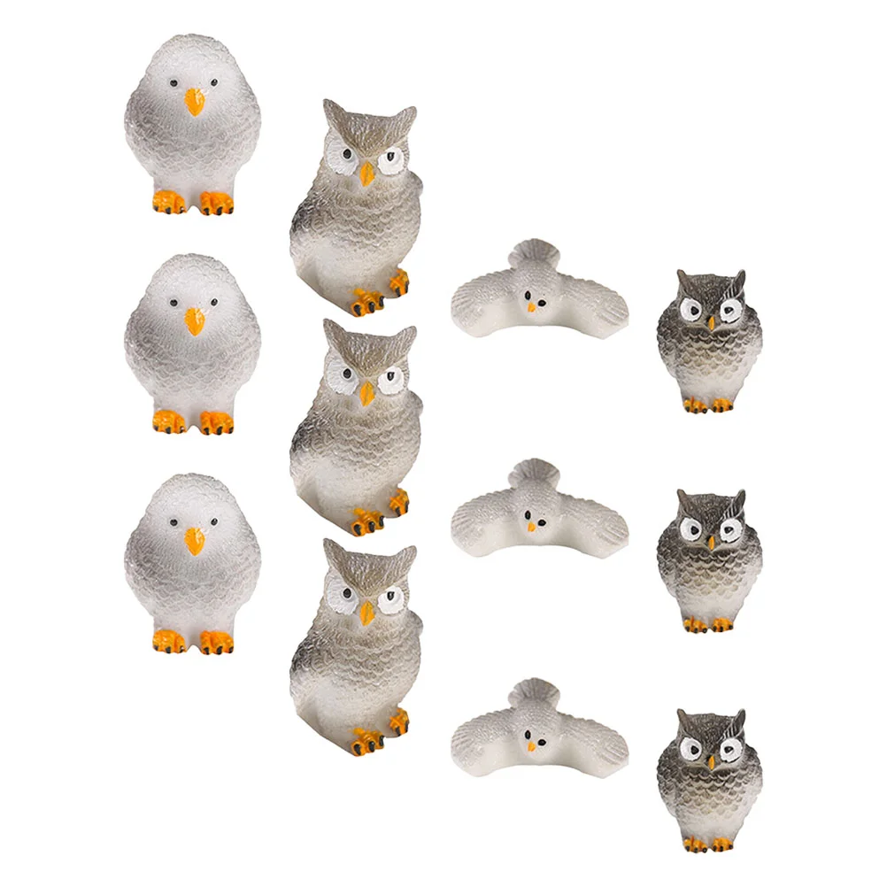 

12 Pcs Moss Micro Landscape Resin Craft Owl Figurines Decorate Adorable Animal Statue