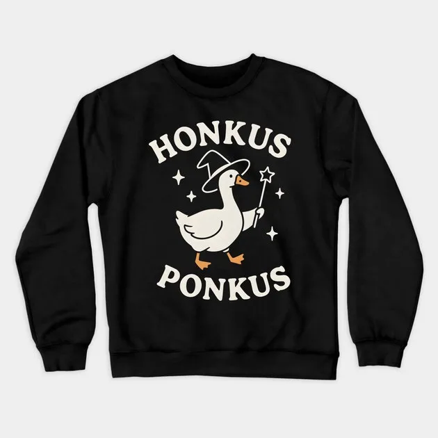 

Autumn and Winter Magic Duck Honkus Ponkus Themed Cotton Crew Neck Sweatshirt This Adorable Design Features A Duck