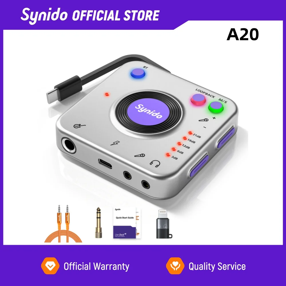 Synido Live Dock A10/A20 Audio Adapter With USB-C，Music Recording，Portable Audio Interface For IPhone/IPad/Android/Mac/PC/Laptop