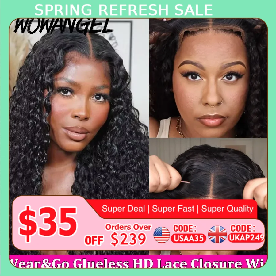 7x7 6x6 5x5 Glueless HD Lace Closure Wig Water Wave Wig Melt Skin Pre Plucked Curly Human Hair Wigs Ready to Wear Wigs For Woman
