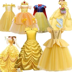 2024 ragazze Cosplay Belle Princess Dress Beauty and The Beast Kids Vestidos Party Halloween Magic Wand Crown Costume per bambini