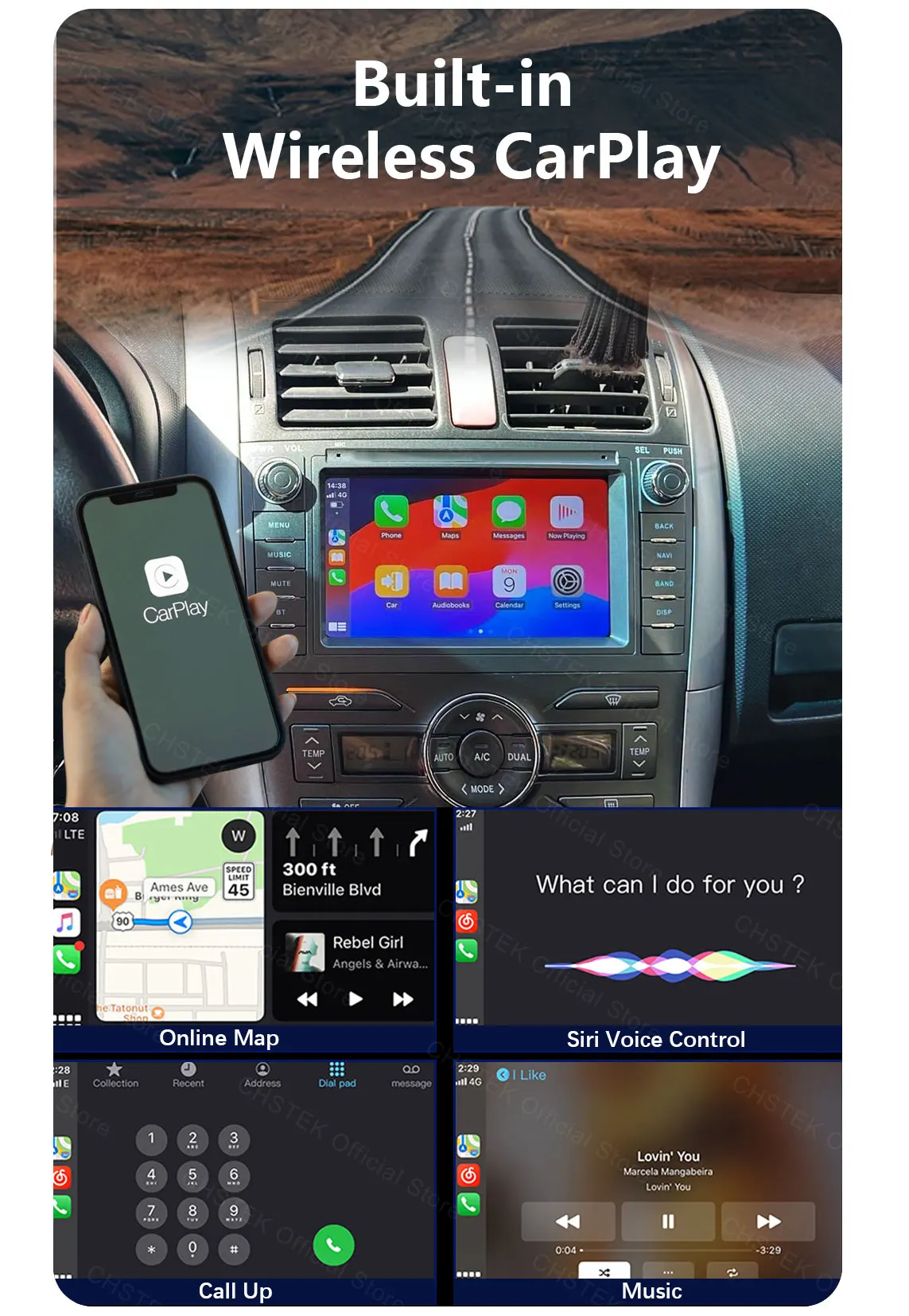 CHSTEK Android 14 Car Stereo Radio For Toyota Auris E150 2006-2012 Corolla Levin Carplay GPS Navi WIFI BT 4G Multimedia Player