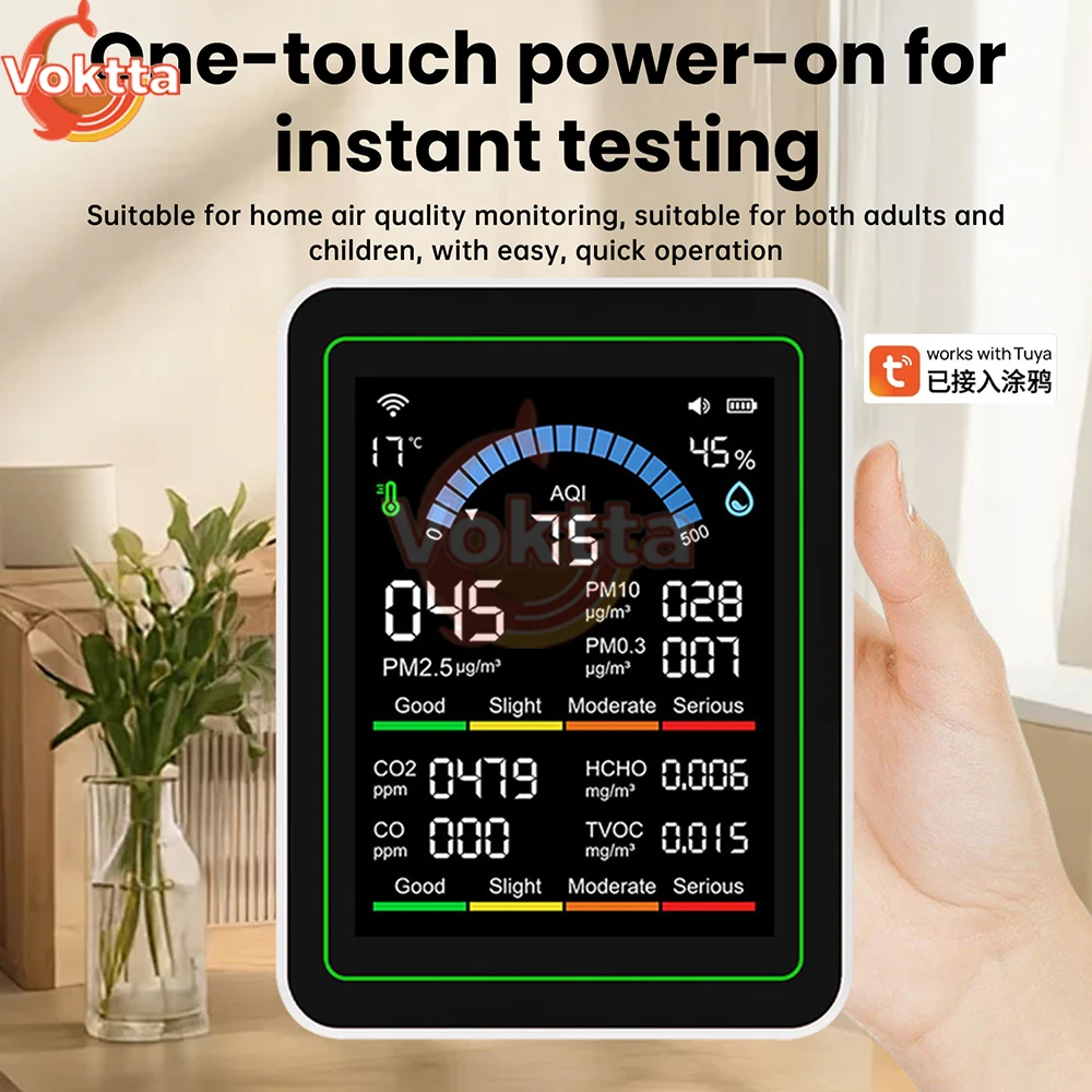 Tuya WiFi 10 في 1 كاشف جودة الهواء CO2 مراقب PM0.3 PM1.0 PM2.5 PM10 كاشف الفورمالديهايد درجة الحرارة والرطوبة متر