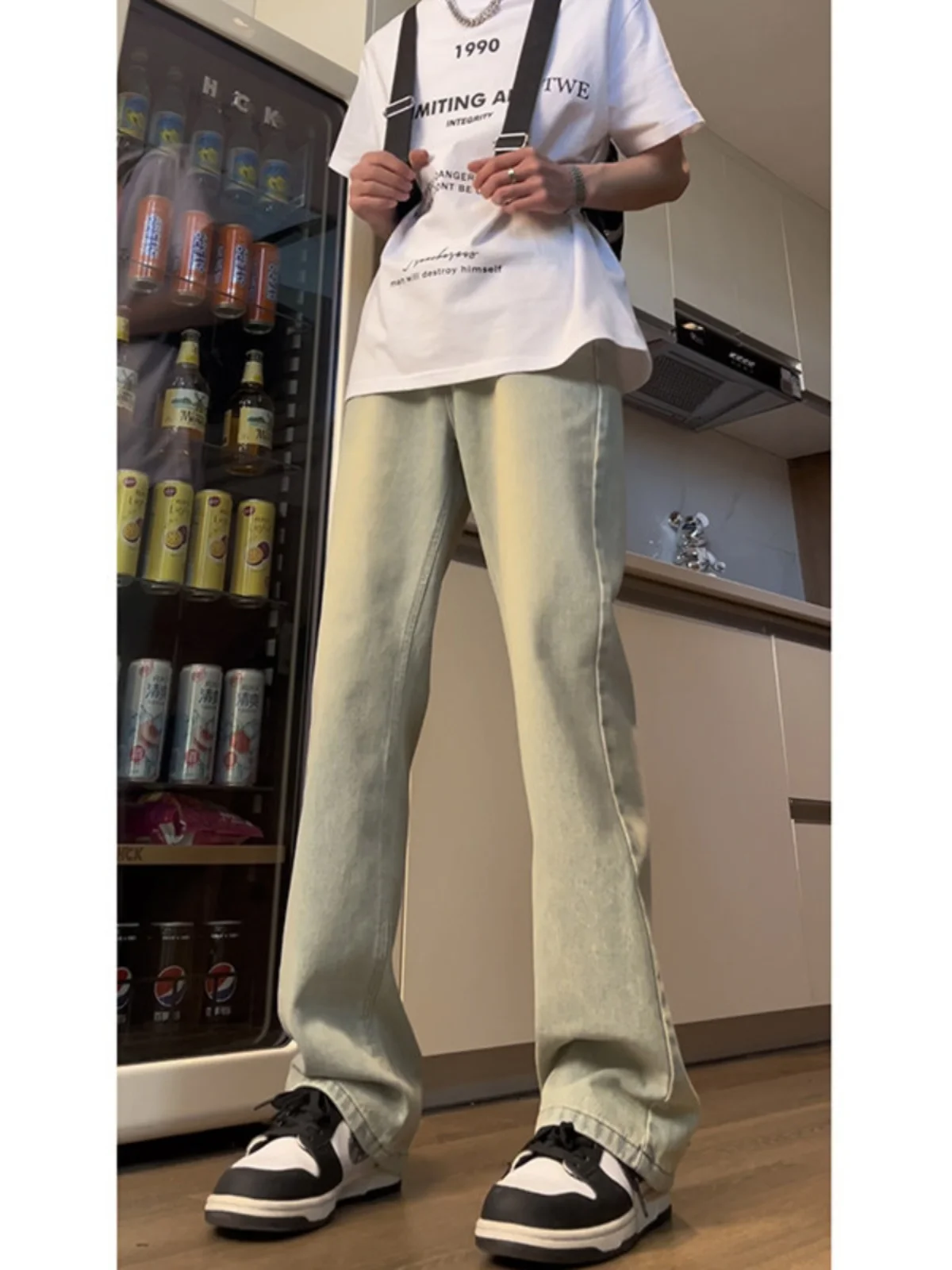 

Мужские джинсы прямого кроя в стиле ретро, повседневные, универсальные, стильные, длинные брюки из смесового хлопка и полиэстера, антибактериальные