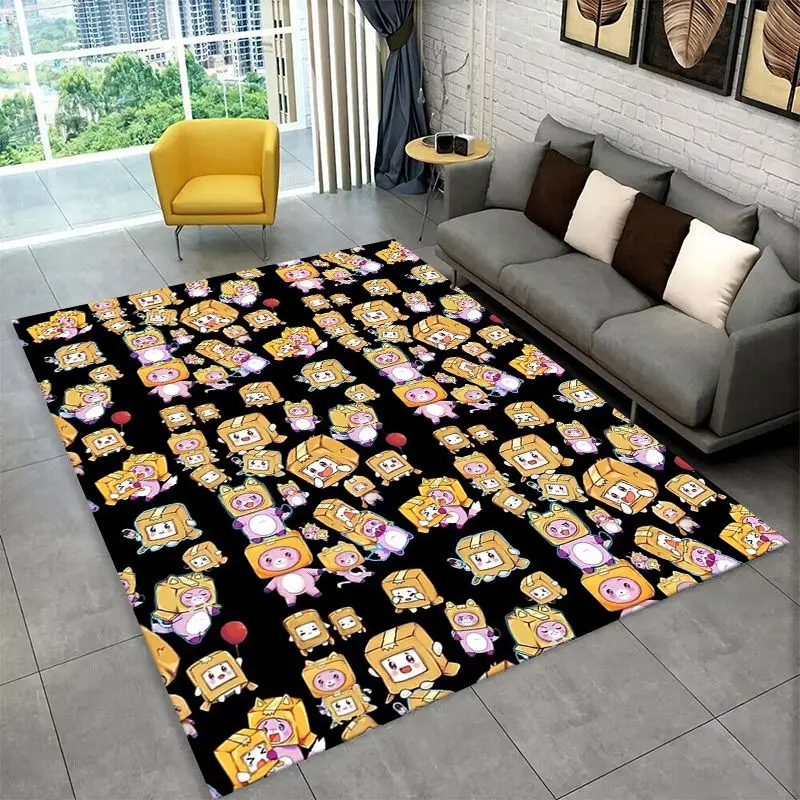 Lankybox Happy Boxy Foxy Rocky CartoonNon-Slip Area Rug for Living Room,Bedroom,Playroom,Soft Carpet Floor Mat Home Decor Rug