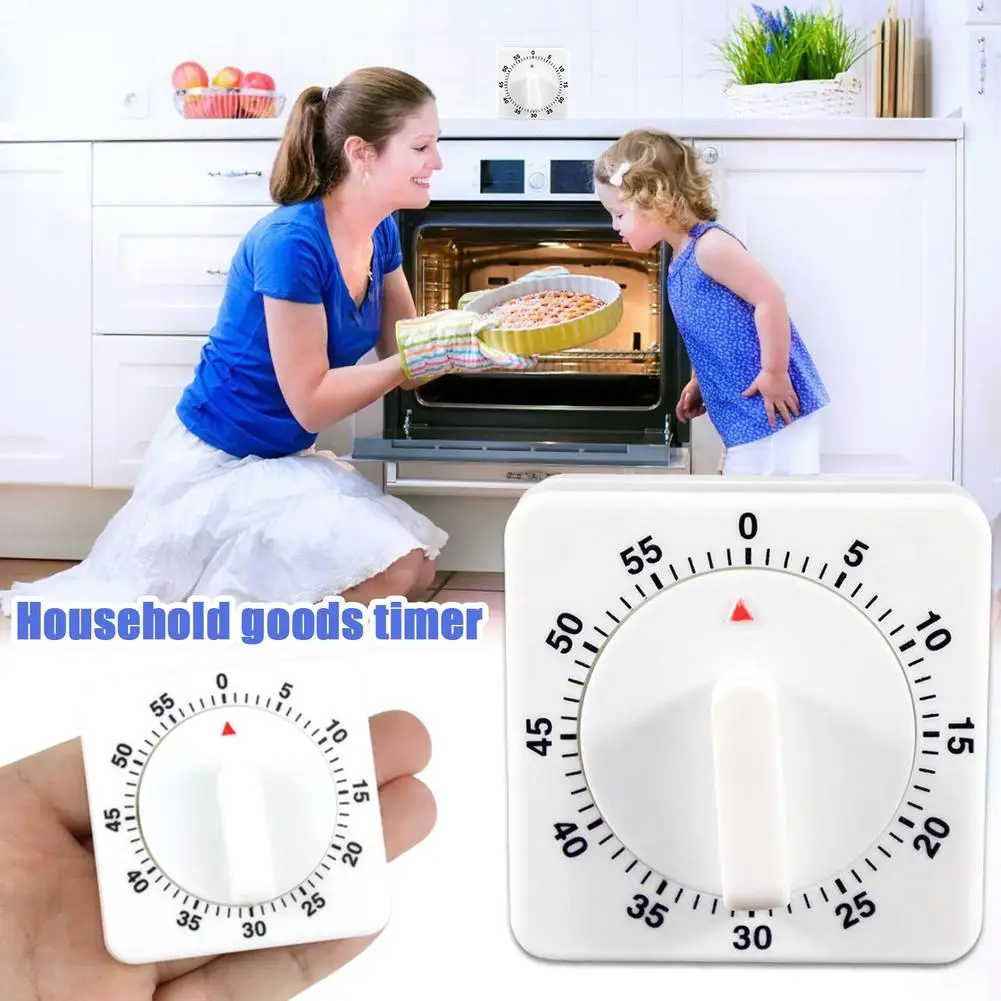 

60 Minutes Kitchen Timer Countdown Alarm Reminder Hilife White Timer Square Cooking Tools Mechanical Alarm Kitchen I4f7