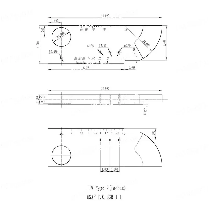 NDT IIW-Type 2 USAF T.0.33B-1-1 Calibration 1018 Steel Test Block for Ultrasonic Flaw Detector