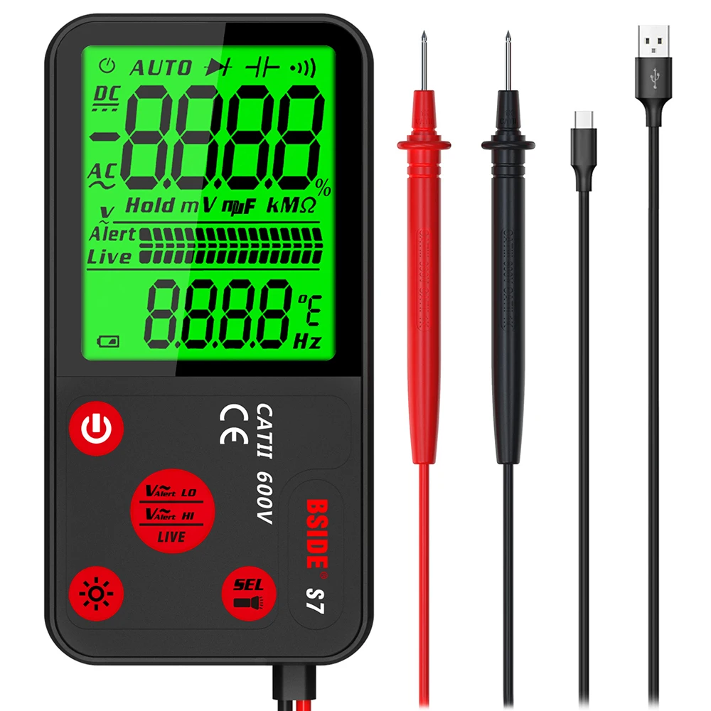 3.5'' ADMS7 Portable Digital Multimet ADMS7 3-Line LCD Display Voltmeter With Voltage NCV Resistance Ohm Hz Tester