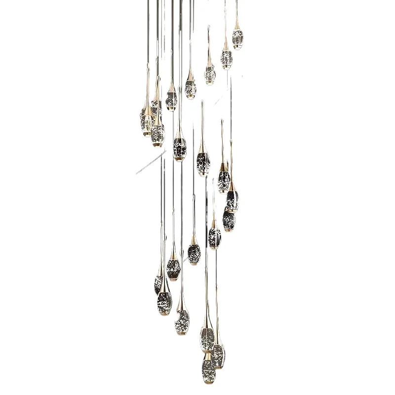 

Crystal duplex stair chandelier new modern light luxury villa loft apartment rotating staircase long chandelier