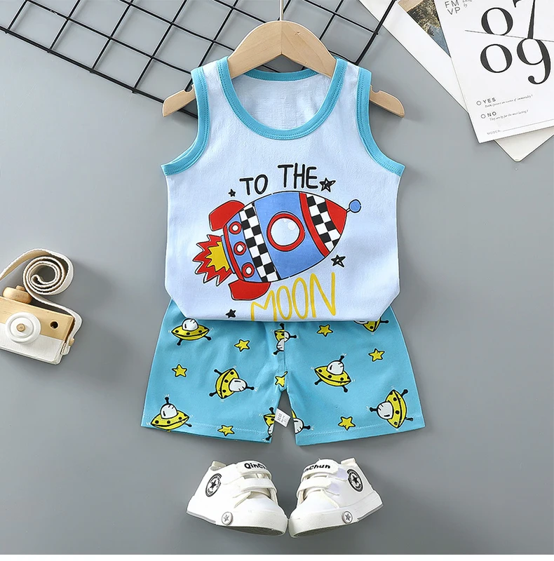 Kinder-Sets Kinderkleidung Jungen Mädchen Westenanzug Sommer Kinderbekleidung Baby Baumwoll-T-Shirts Shorts Tanktop Ärmellos – Detail 3