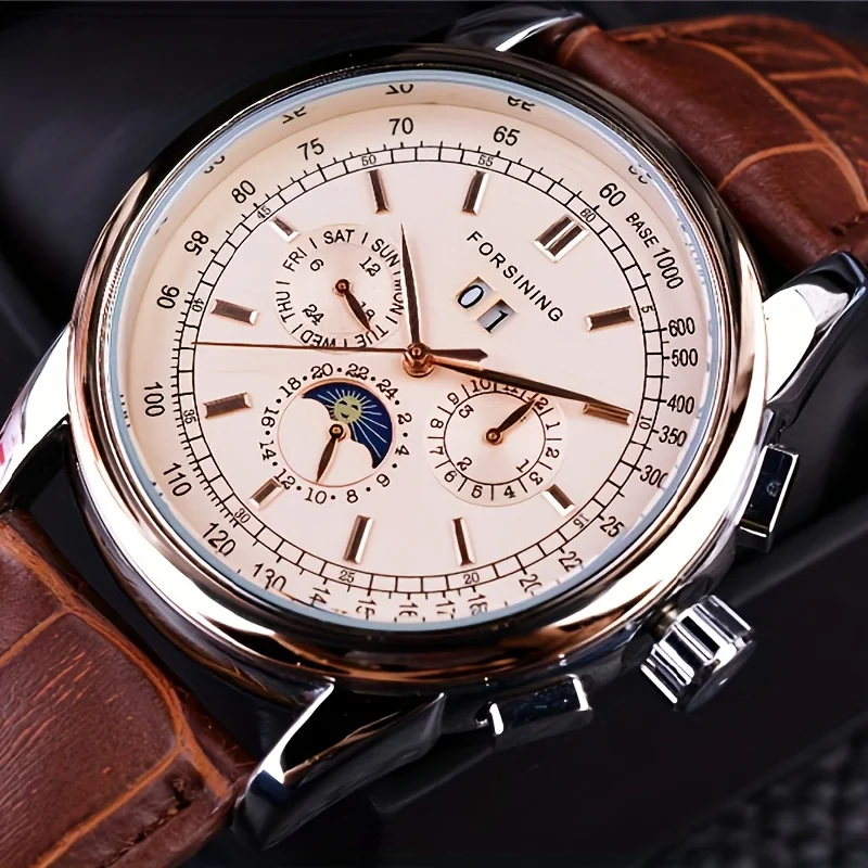 

Ретро-часы для мужчин с тремя циферблатами, высококачественные автоматические механические часы для бизнеса и спорта, подарок для отца, парня, мужа, офисный подарок.