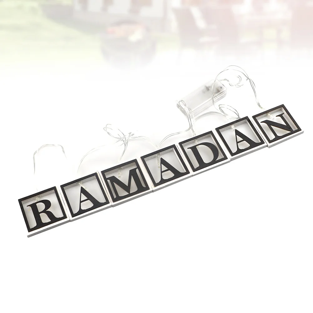 

1Set LED String Lights with Ramadan Letters Wooden Hanging Decor for Islam Festivals Eid Corban Prayer Celebration Home Office