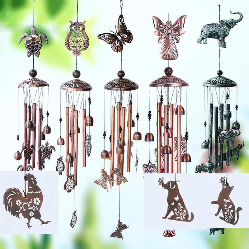 Vintage Metal Wind Chime Butterfly Turtle Horse Owl Animal Iron Art Home Garden Outdoor Decor Copper Color