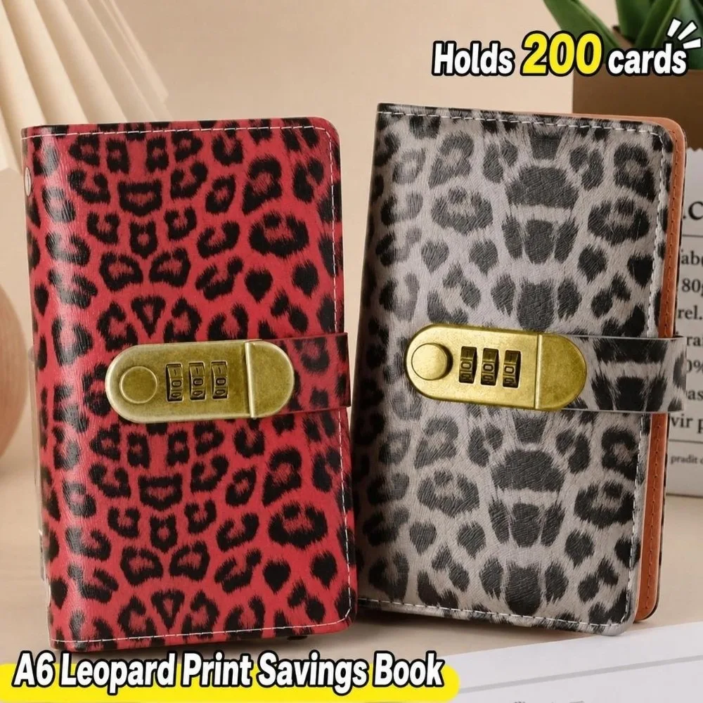 Portable A6 Money Saving Book Leopard Print with Password Lock Cash Storage Album Bills Storage Binder Budget Saving - view 5