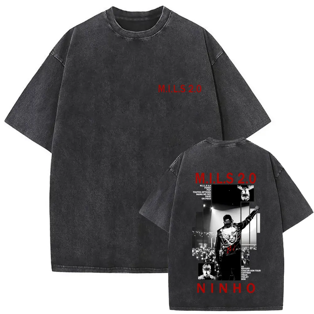 Washed Vintage Rapper Maes La Vie Continue Album Graphic T-shirt Men Hip Hop Fashion Pop Music T-shirts Men's Oversized T Shirts