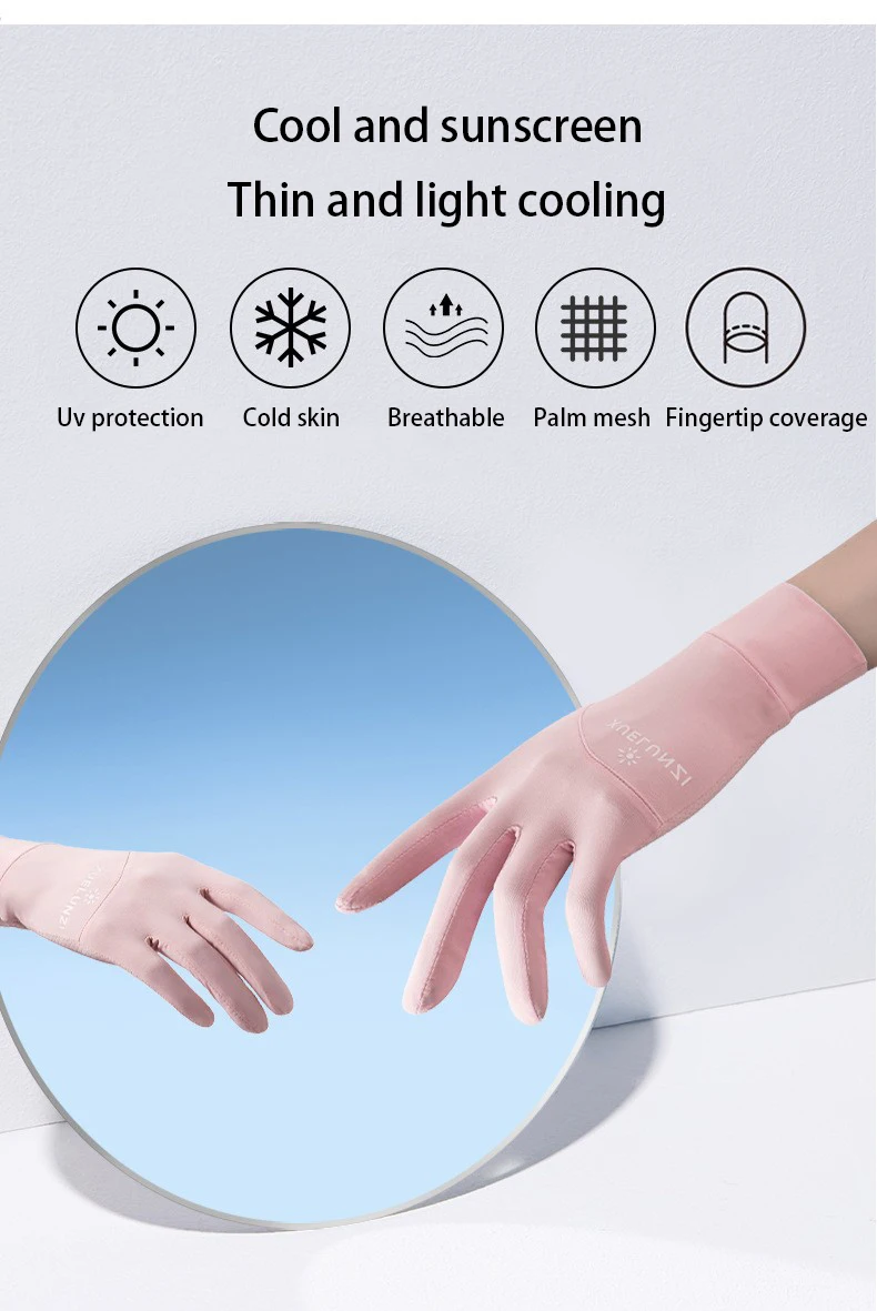 New Women Summer Anti-UV Sunscreen Ice Silk Thin Gloves Mesh Breathable Can Be Opened Fingertip Driving Mitten