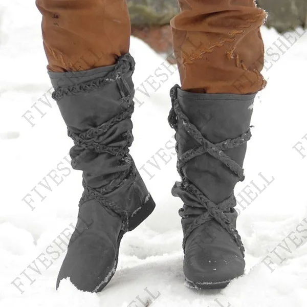 2023 Medieval Viking Pirate Costume Retro Men's Boots Halloween Cosplay Winter PU Boot Knight Women Bandage Gothic Shoes