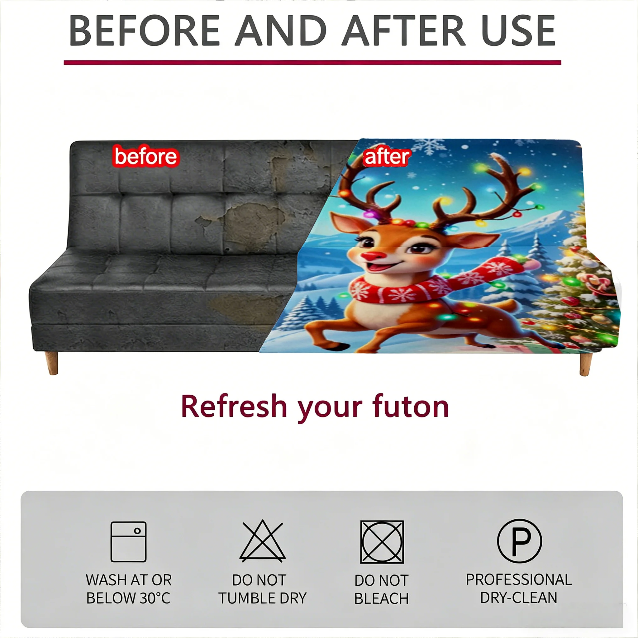 1PC cartoon Christmas Santa Claus Printed Elastic Folding Sofa Bed Cover, Holiday party Decoration Armless Sofa cover
