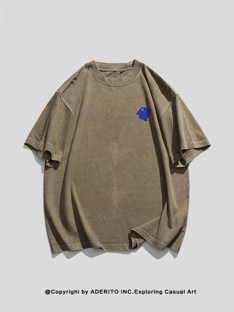 

Retro American Sle ort Sve T-irt Men's Women's Loose Embroidered Casual Trendy Couple Tops Breathable Cotton Summer