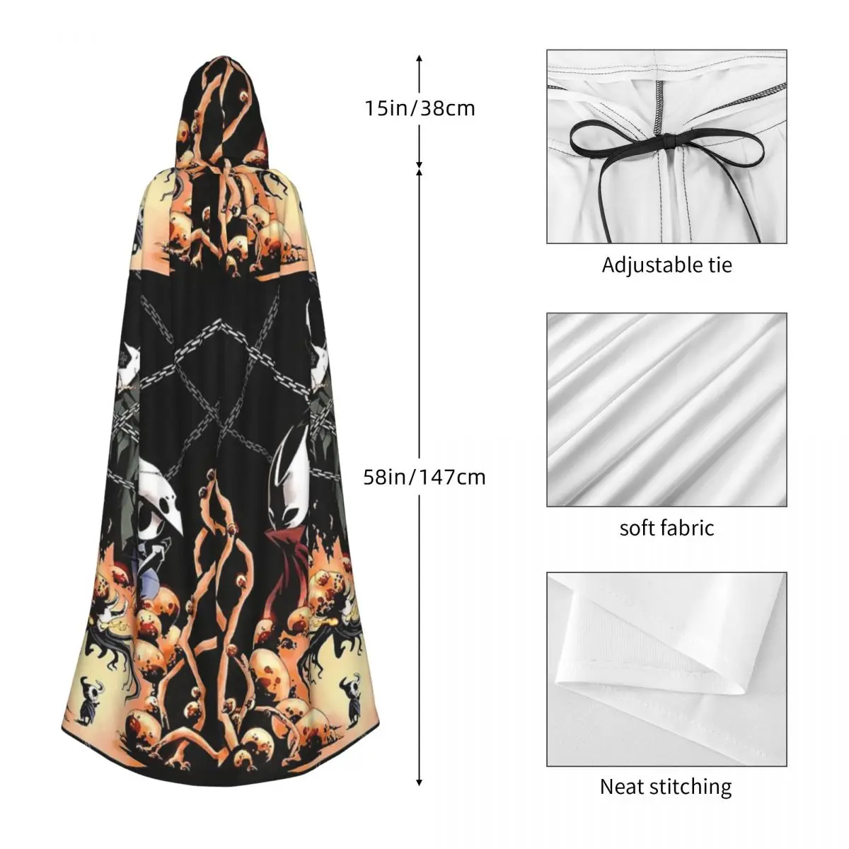 Длинный плащ с капюшоном Hollow Knight, средневековый костюм ведьмы, накидка для косплея, накидка на Хэллоуин, вампир, для взрослых, унисекс