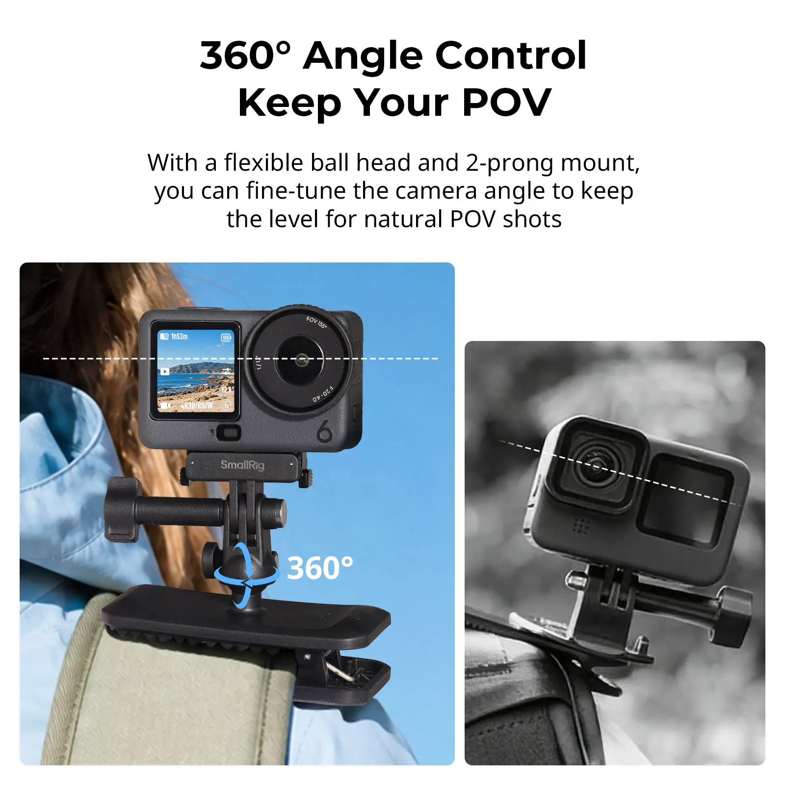 Image of SmallRig Rucksackgurt-Clip-Halterung für DJI Osmo Action 6 / Nano 360 ° Kugelkopf & 2-Zinken-Halterung mit Schnellwechseladapter