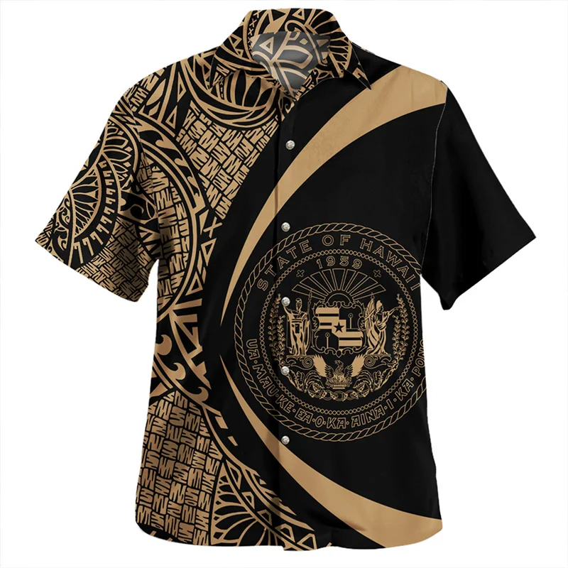 

New Harajuku 3D Printing Amercian Polynesian Hawaii Flag Shirts Men Fashion Hawaii Coat Of Arm Graphic Short Shirts Tops Clothes