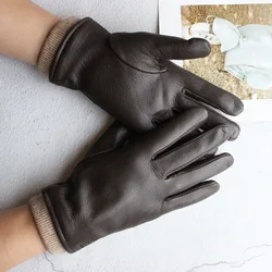 Outdoor Cold proof Men's Motorcycle Riding Deer Skin Gloves Fashion New Wool Lined Leather Winter Warm Driving
