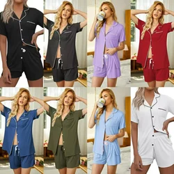 Contrast Printed Pajamas Woman Pajama Set Short Sleeve Top Shorts Pj Sets Women Homewear Home Clothes Casual Nightwear Sleepwear