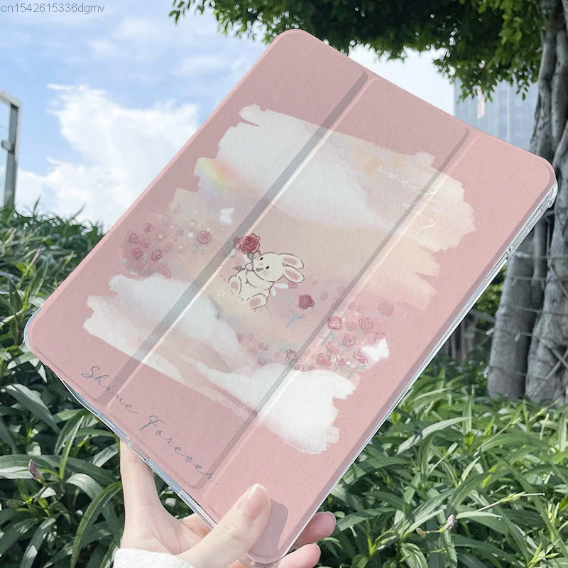 เคสแท็บเล็ตพิมพ์ลายดอกไม้กระต่ายน่ารักเคสคอมพิวเตอร์สำหรับ iPad Mini 6 Air 5 4 3เคส Kawaii Rabbit Y 2K สำหรับ iPad Pro Anti DROP COVER ของขวัญ